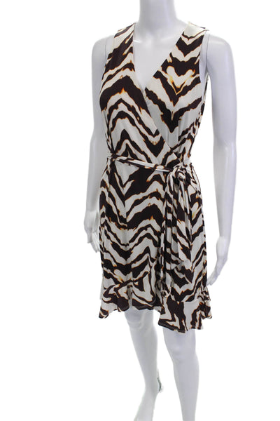 Veronica M Women Wrap Dress Black Zebra V-Neck Sleeveless Knee Length Size XS