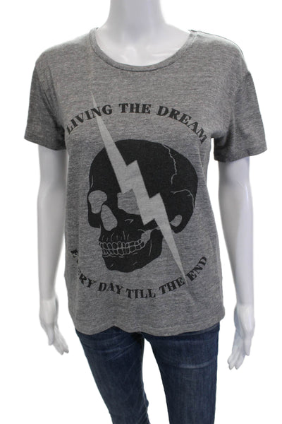 Chaser Women Gray Skull Graphic Jersey T Shirt Short Sleeve Round Neck Size XS