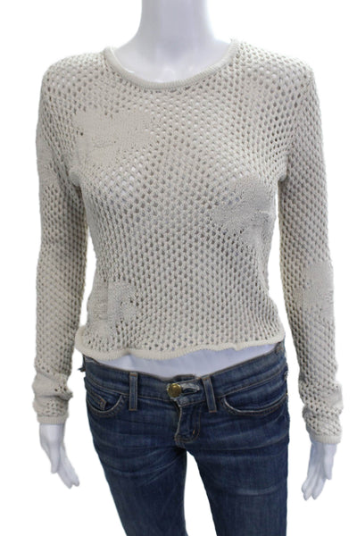 Z Supply Unisex Pullover Sweater Beige Floral Crew Neck Long Sleeve Size S