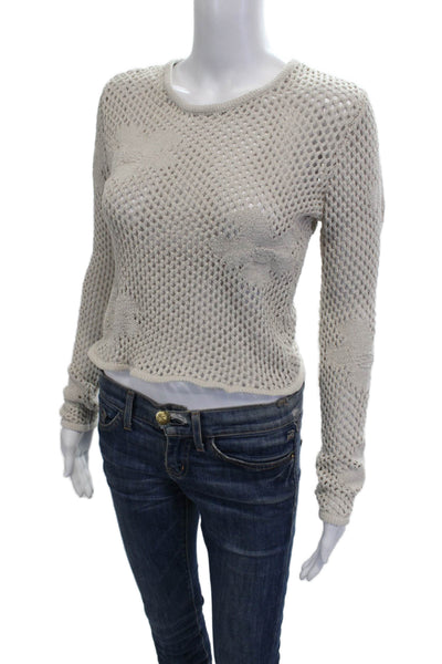 Z Supply Unisex Pullover Sweater Beige Floral Crew Neck Long Sleeve Size S
