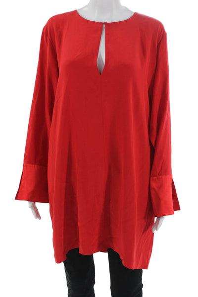 CARESTE Womens Red Silk Kaftan Top Round Neck Long Sleeve Size 14