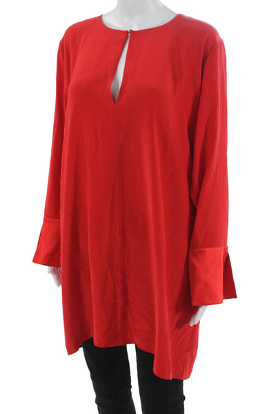 CARESTE Womens Red Silk Kaftan Top Round Neck Long Sleeve Size 14