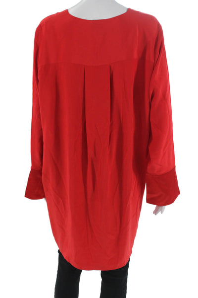 CARESTE Womens Red Silk Kaftan Top Round Neck Long Sleeve Size 14