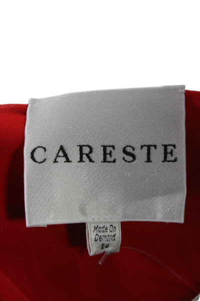 CARESTE Womens Red Silk Kaftan Top Round Neck Long Sleeve Size 14
