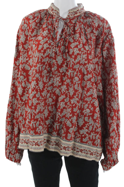 Madewell Womens Red Floral High Neck Long Sleeve Tunic Blouse Size XL
