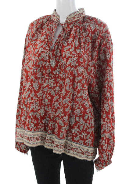 Madewell Womens Red Floral High Neck Long Sleeve Tunic Blouse Size XL