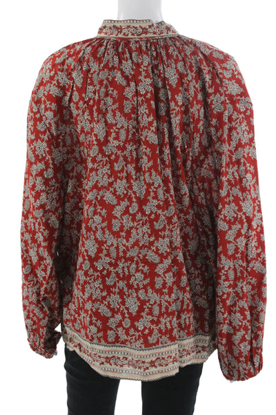 Madewell Womens Red Floral High Neck Long Sleeve Tunic Blouse Size XL