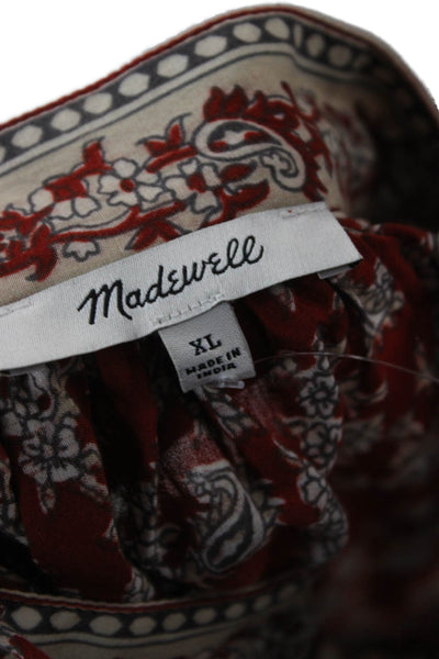 Madewell Womens Red Floral High Neck Long Sleeve Tunic Blouse Size XL
