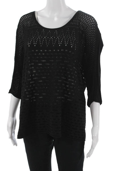 Catherine Malandrino Women Designer Black 3/4 Sleeve Sweater Size L