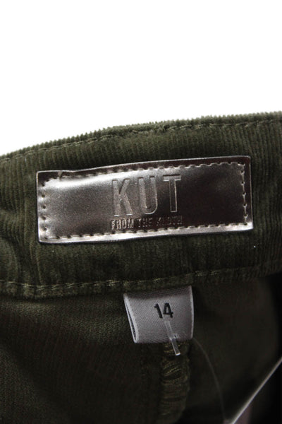 KUT from the Kloth Women Pants Green Cotton Blend Button Solid Army Size 14