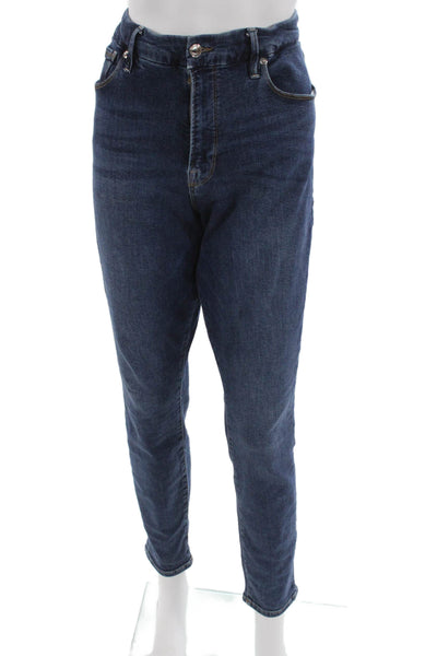 Good American Womens Mom Tapered Jeans Dark Blue High Rise Button Size 14