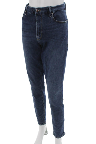 Good American Womens Mom Tapered Jeans Dark Blue High Rise Button Size 14