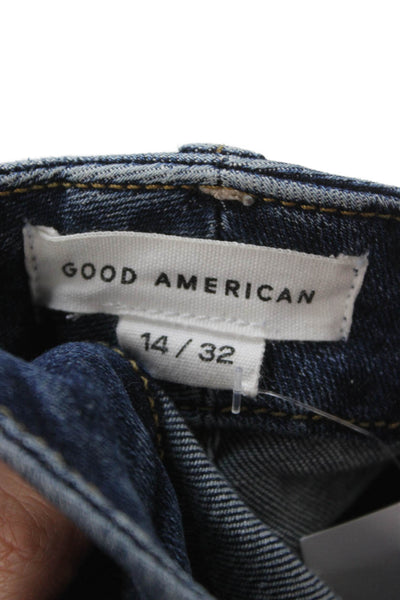 Good American Womens Mom Tapered Jeans Dark Blue High Rise Button Size 14