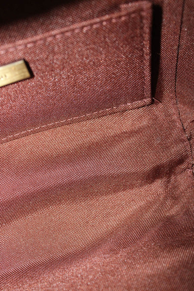 SERPUI Womens Small Woven Straw Clutch Handbag Dark Brown Gold Tone