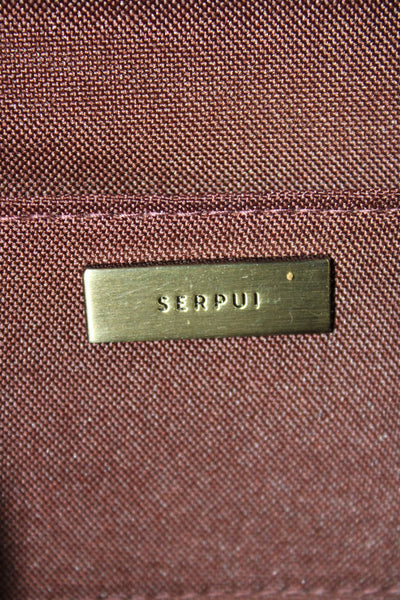 SERPUI Womens Small Woven Straw Clutch Handbag Dark Brown Gold Tone