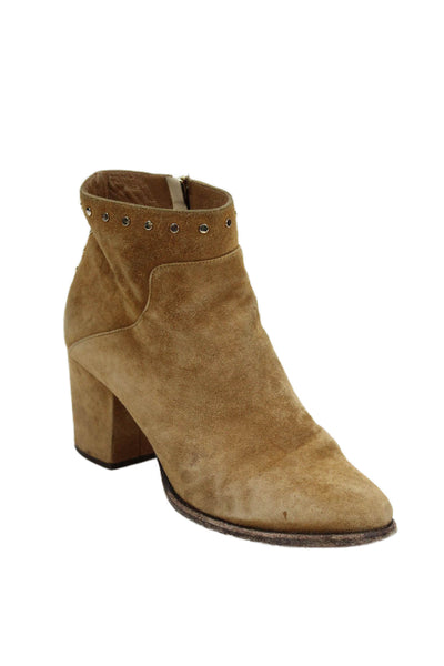 Jimmy Choo Womens Side Zip Block Heel Studded Trim Booties Brown Suede Size 41