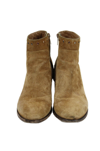 Jimmy Choo Womens Side Zip Block Heel Studded Trim Booties Brown Suede Size 41