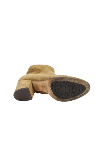 Jimmy Choo Womens Side Zip Block Heel Studded Trim Booties Brown Suede Size 41