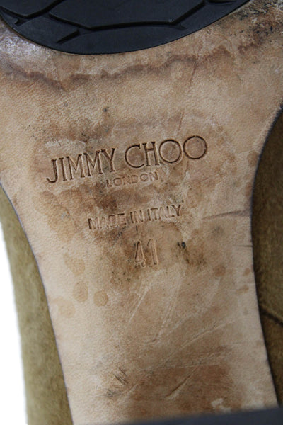 Jimmy Choo Womens Side Zip Block Heel Studded Trim Booties Brown Suede Size 41