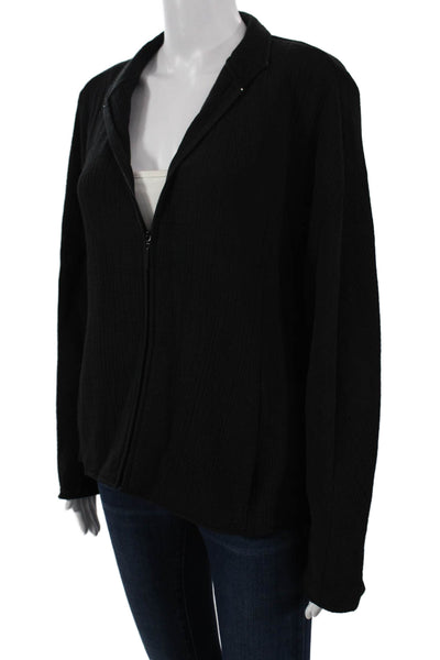 Eileen Fisher Womens Collared Zip Black Rayon Silk Jacket Long Sleeve Size L