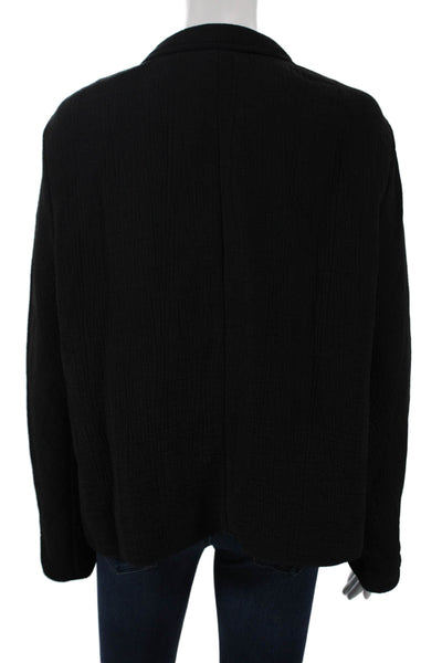 Eileen Fisher Womens Collared Zip Black Rayon Silk Jacket Long Sleeve Size L