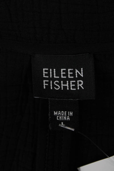 Eileen Fisher Womens Collared Zip Black Rayon Silk Jacket Long Sleeve Size L