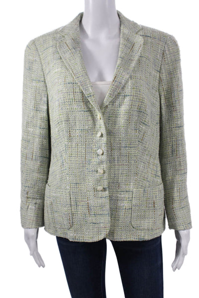 Rena Lange Womens Designer Green Collared Button Blazer Long Sleeve Size 14