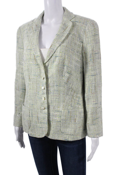 Rena Lange Womens Designer Green Collared Button Blazer Long Sleeve Size 14
