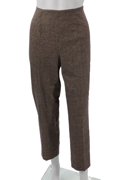 Piazza Sempione Women Ankle Cropped Dress Pants Brown Check Wool Size 46