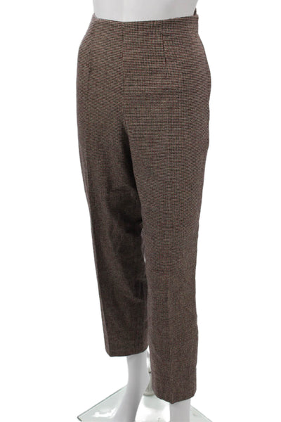 Piazza Sempione Women Ankle Cropped Dress Pants Brown Check Wool Size 46