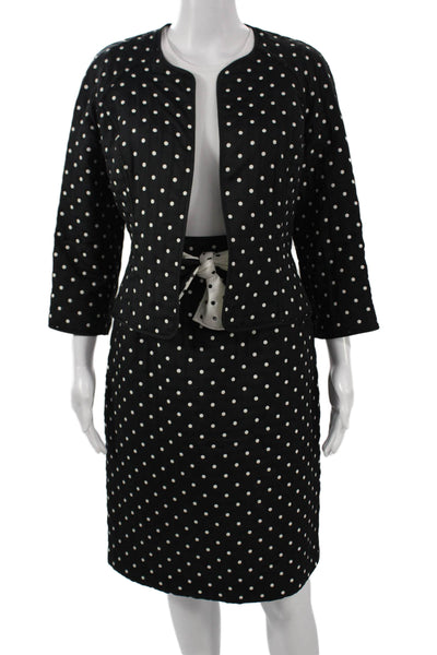 Rickie Freeman Teri Jon Women 2pc Polka Dot Suit Black Tie 3/4 Sleeve Size 6