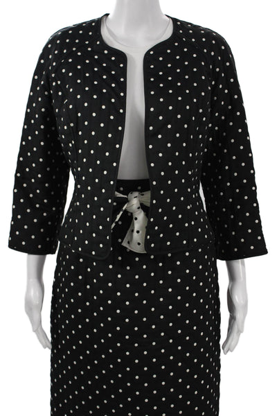 Rickie Freeman Teri Jon Women 2pc Polka Dot Suit Black Tie 3/4 Sleeve Size 6