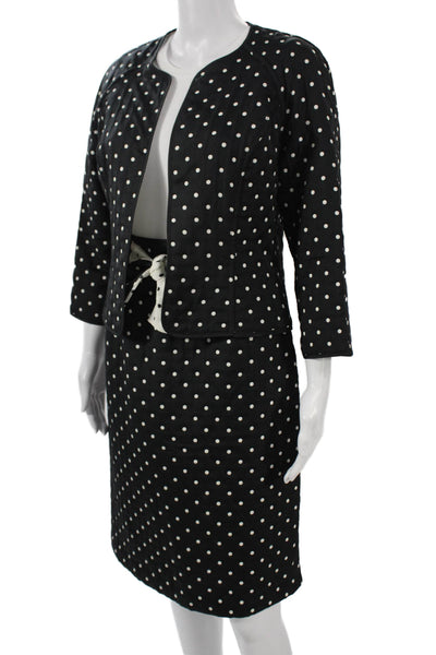Rickie Freeman Teri Jon Women 2pc Polka Dot Suit Black Tie 3/4 Sleeve Size 6