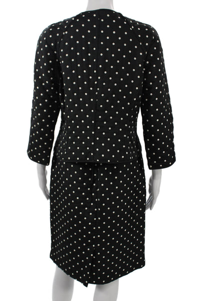 Rickie Freeman Teri Jon Women 2pc Polka Dot Suit Black Tie 3/4 Sleeve Size 6