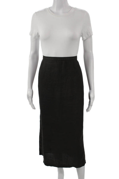 Eileen Fisher Women Black Wool Straight Pencil Midi Skirt Size L