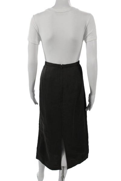 Eileen Fisher Women Black Wool Straight Pencil Midi Skirt Size L