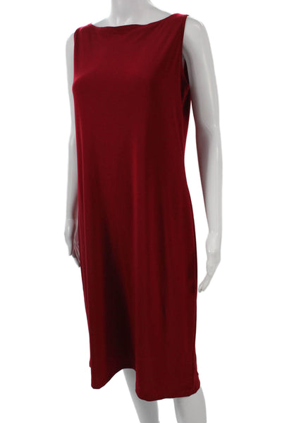 Norma Kamali Women Red Shift Tank Dress Sleeveless Round Neck Size L