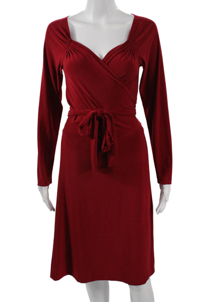 Norma Kamali Women Red Wrap Dress V-Neck Long Sleeve Knee Length Size L