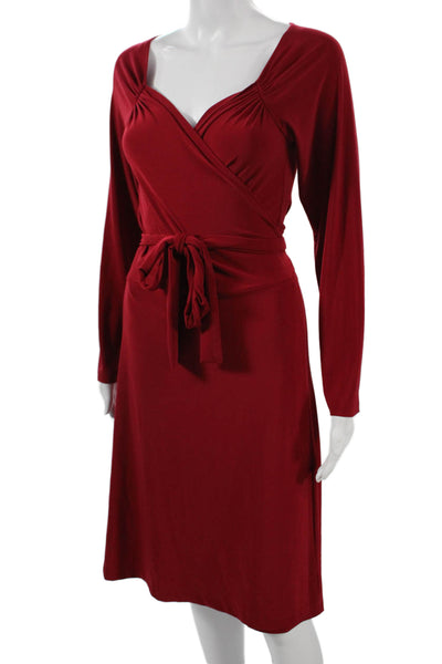 Norma Kamali Women Red Wrap Dress V-Neck Long Sleeve Knee Length Size L