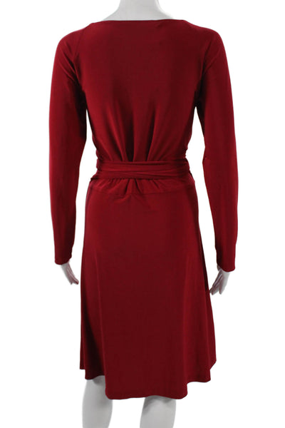 Norma Kamali Women Red Wrap Dress V-Neck Long Sleeve Knee Length Size L