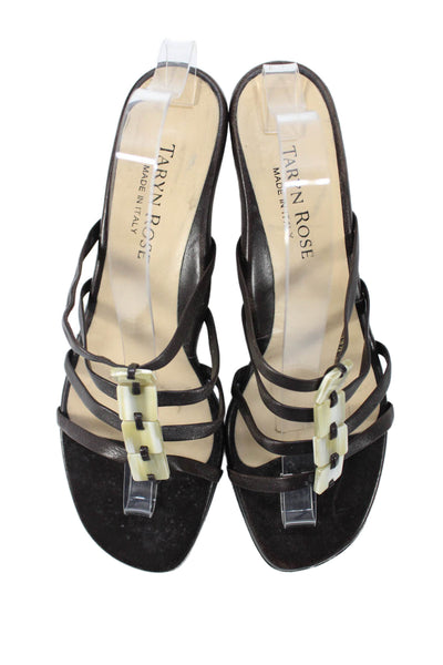 Taryn Rose Womens Leather Strappy Slide On Sandals Brown Size 39.5 9.5