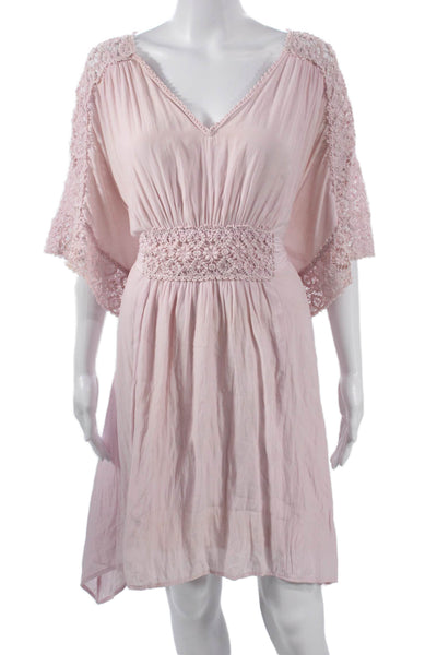 Calypso Saint Barth Women Pink Kaftan Dress V-Neck Tie Waist Polyester Size M