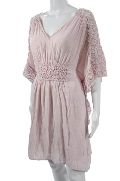 Calypso Saint Barth Women Pink Kaftan Dress V-Neck Tie Waist Polyester Size M