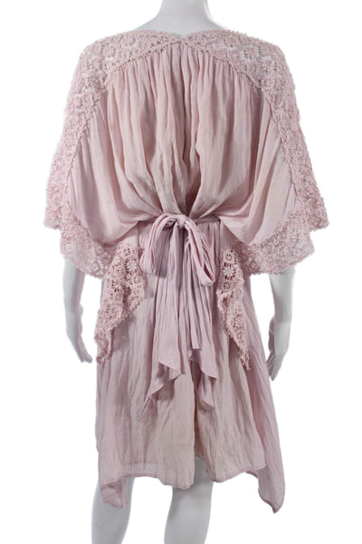 Calypso Saint Barth Women Pink Kaftan Dress V-Neck Tie Waist Polyester Size M