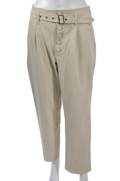 Paige Womens Cropped Dress Pants Beige Buckle 27in Size 4