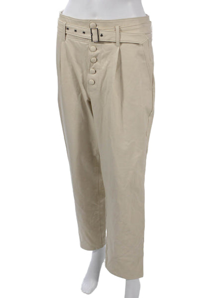 Paige Womens Cropped Dress Pants Beige Buckle 27in Size 4