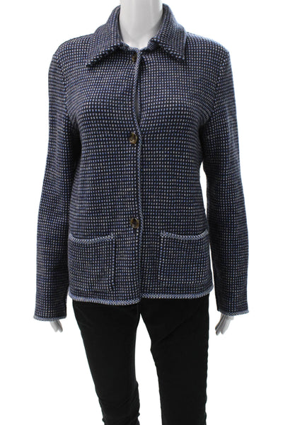 Piazza Sempione Women Dark Blue Geometric Wool Long Sleeve Jacket Size 44