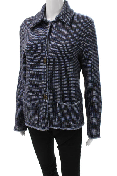 Piazza Sempione Women Dark Blue Geometric Wool Long Sleeve Jacket Size 44