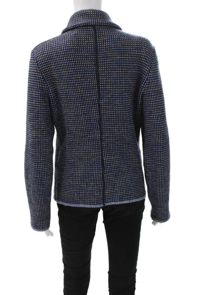Piazza Sempione Women Dark Blue Geometric Wool Long Sleeve Jacket Size 44