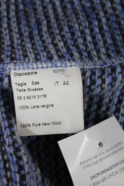 Piazza Sempione Women Dark Blue Geometric Wool Long Sleeve Jacket Size 44